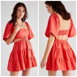 Free People Cross Of Sunlight Dress In Coral Red Size Small